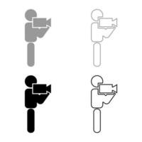 man met videocamera stick icon set grijs zwarte kleur vector