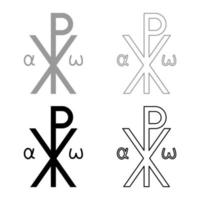 crismon symbool kruis monogram xi hallo ro konstantin symbool heilige pastoor teken religieus kruis alfa omega pictogrammenset zwart grijs kleur vector illustratie vlakke stijl afbeelding