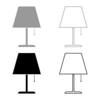 tafellamp nachtlamp klassieke lamp pictogrammenset zwart grijs kleur vector illustratie vlakke stijl afbeelding