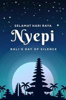 nyepi verticale poster banner illustratie met de nachtelijke sfeer. Bali's dag van stilte vector