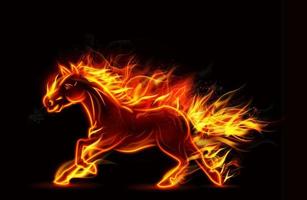 vuur brandend paard van rennen op zwarte achtergrond vector