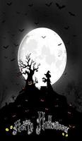 Halloween-achtergrond op de volle maan met enge boom en heks. vector