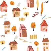 schattig huizen naadloos patroon. stedelijke achtergrond. creatieve kinderstad voor stof, textiel, behang, inpakpapierontwerp. vector hand tekenen illustratie