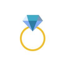 flat icon - gouden trouwring met blauwe diamant vector