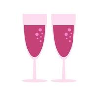 twee glazen roze champagne of wijn. vector afbeelding in vlakke stijl. Valentijnsdag