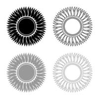 zonnebloem bloem zon pictogram overzicht set zwart grijs kleur vector illustratie vlakke stijl afbeelding