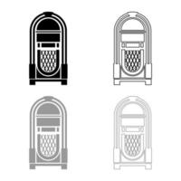 jukebox jukebox geautomatiseerd retro muziek concept vintage afspeelapparaat pictogram overzicht set zwart grijs kleur vector illustratie vlakke stijl afbeelding