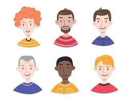 een reeks portretten van verschillende mannen in een schattige cartoon-stijl op een witte achtergrond. verzameling avatars van mensen. mannelijke gezichten. vectorillustratie. vector