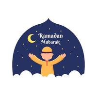 ramadan kareem illustratie met kind moslim karakter concept. platte ontwerp cartoon stijl vector