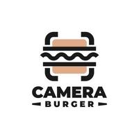 camera hamburger-logo. voedsel logo vector sjabloon.