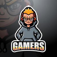 gamer jongen mascotte esport logo ontwerp vector