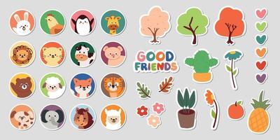 hand tekenen dier, plant planner stickerset vector