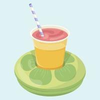 kiwi-vormig opblaasbaar matraspictogram met cocktail voor poolparty, strandvakantie en hotelvakantie. vector illustratie