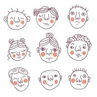 doodle schets collectie met gezichten van mensen. vector