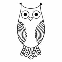 uil op witte achtergrond. vectorkrabbelillustratie. magische vogel. kleurboek met een ornament. vector