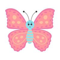schattige kleurrijke lachende vlinder. vliegend insect. stripfiguur. vector