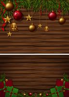Twee houten plank achtergrond met Kerst ornamenten vector