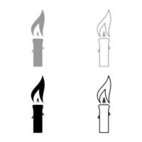 kaars met wax grote vlam ingesteld pictogram grijs zwarte kleur vector illustratie vlakke stijl afbeelding