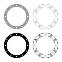 rubberen pakking met gaten pakkingring afdichting lekkage o-ring reten set pictogram grijs zwart kleur vector illustratie vlakke stijl afbeelding