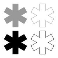 medisch symbool nood teken ster van leven service concept pictogram overzicht set zwart grijze kleur vector illustratie vlakke stijl afbeelding