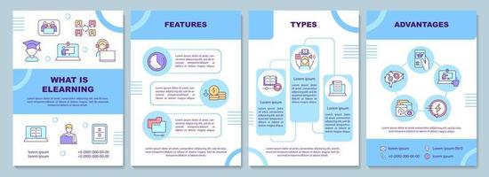 wat is een e-learning brochure sjabloon. computer leren. boekje afdrukontwerp met lineaire pictogrammen. vectorlay-outs voor presentatie, jaarverslagen, advertenties. arial-black, talloze pro-reguliere lettertypen gebruikt vector