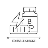 b-vitamines voor vermoeidheid lineair icoon. supplementen om vermoeidheid en zwakte te bestrijden. dunne lijn aanpasbare illustratie. contour symbool. vector geïsoleerde overzichtstekening. bewerkbare streek