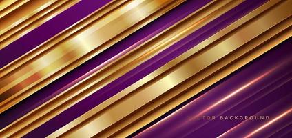 abstracte 3d luxe violette achtergrond met diagonale geometrische gloeiende gouden effectlijnen. futuristische elegante decoratie sjabloon, achtergrond, banner. vector