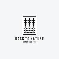 illustratie van dennen en water golf logo vector lijntekeningen, ontwerp van wildlife natuur buiten