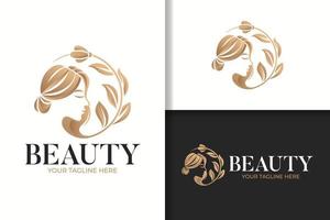 vrouwelijke schoonheid vrouw natuurlijke gouden cirkel logo vector