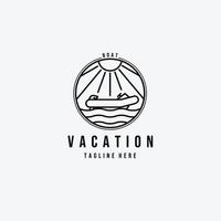 lijn kunst boot oceaan vakantie logo vector illustratie ontwerp