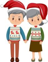 oud stel in kerstoutfits hand in hand samen vector