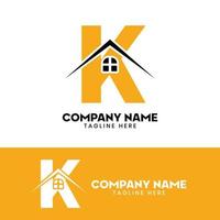 beginletter k onroerend goed logo vector, beginletter k huis logo vector