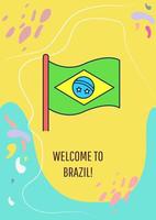 welkom bij brazilië wenskaart met kleur pictogram element. reiskaart sturen. briefkaart vector ontwerp. decoratieve flyer met creatieve illustratie. notecard met felicitatiebericht op geel