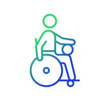 rolstoel rugby kleurovergang lineaire vector pictogram. wedstrijdsport voor zittende atleten. balspel. gehandicapte sporters. dunne lijn kleur symbool. moderne stijlpictogram. vector geïsoleerde overzichtstekening