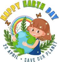 happy earth day bannerontwerp met een meisje dat de aarde knuffelt vector