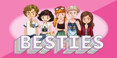 besties-logobanner met tienergroep vector