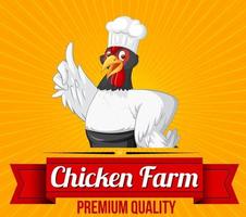 kip premium kwaliteit banner met kip chef stripfiguur vector