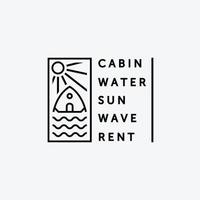 minimalistische embleem cabine en water logo vector lijntekeningen, illustratie ontwerp van huisje in het meer concept gewoon creatief