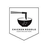 kip noodle logo vector illustratie ontwerp vintage pictogrammalplaatje