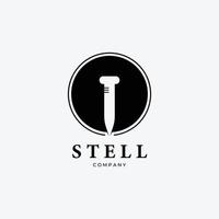 stalen logo vector ontwerp illustratie vintage, concept van timmerwerk, werkplaats met spijker, houten plank