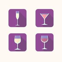 platte iconen van glazen met champagne, wijn, martini vector
