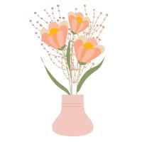 wilde bloemen in vaas geïsoleerd op witte achtergrond vector