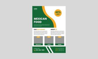 Mexicaans eten flyer sjabloonontwerp. heerlijke mexicaans eten flyer. Mexicaans eten restaurant menu poster folderontwerp, A4-formaat, flyer, omslag, brochure, drukklaar vector