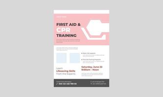 reanimatietraining en eerste hulp medische flyer, eerste hulp training service promotie poster folder sjabloon. sjabloon voor reanimatietraining. vector