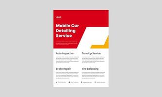 auto reparatie service flyer ontwerpsjabloon. mobiele auto detaillering service flyer, poster in rode kleur. flyer voor autoreparatie en onderhoudsservice. vector