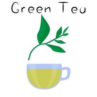groene thee. gezond detox natuurproduct. organik voedingssupplement drankje. superfood, plant voor homeopathie. cartoon vectorillustratie vector