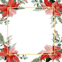 aquarel rode poinsettia bloem boeket goud glitter frame banner achtergrond vector