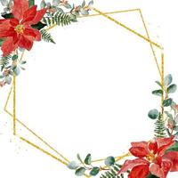 aquarel kerst kerstster bloemboeket krans frame met gouden glitter vector