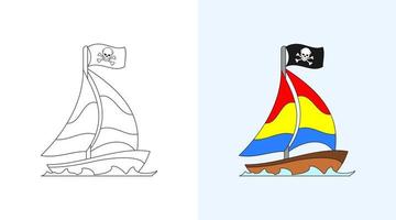 zeilschip vector, kleurboek of pagina, onderwijs voor kinderen, vectorillustratie. vector