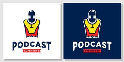 podcast superheld uitzending microfoon microfoon show studio logo-ontwerp met sjabloon voor visitekaartjes vector